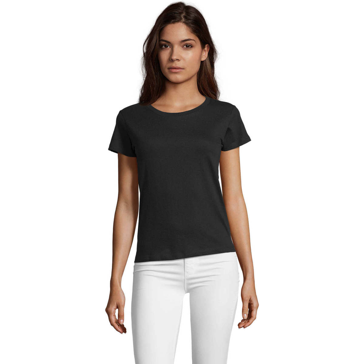 Oblačila Ženske Majice s kratkimi rokavi Sols REGENT FIT CAMISETA MUJER  MANGA CORTA EN  100% algodón Črna