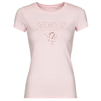 Oblačila Ženske Majice s kratkimi rokavi Guess SS EYELET FLORAL LOGO R3 Rožnata