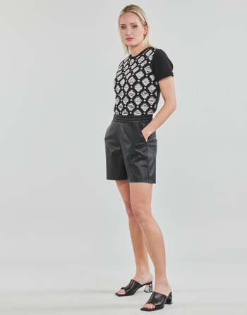 Karl Lagerfeld PERFORATED FAUX LEATHER SHORTS Črna