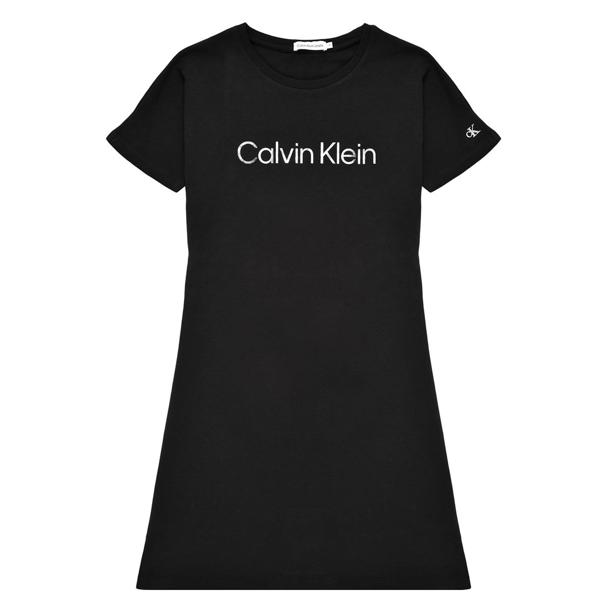 Oblačila Deklice Kratke obleke Calvin Klein Jeans INSTITUTIONAL SILVER LOGO T-SHIRT DRESS Črna