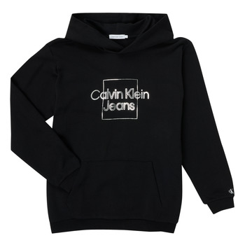 Oblačila Deklice Puloverji Calvin Klein Jeans METALLIC BOX LOGO RELAXED HOODIE Črna