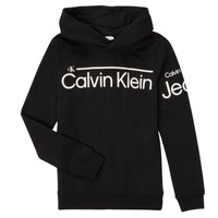 Oblačila Dečki Puloverji Calvin Klein Jeans INSTITUTIONAL LINED LOGO HOODIE Črna