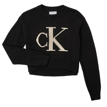 Oblačila Deklice Puloverji Calvin Klein Jeans MONOGRAM SWEATER Črna