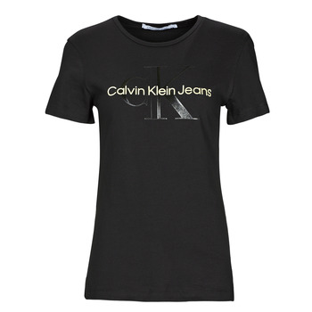 Oblačila Ženske Majice s kratkimi rokavi Calvin Klein Jeans GLOSSY MONOGRAM SLIM TEE Črna