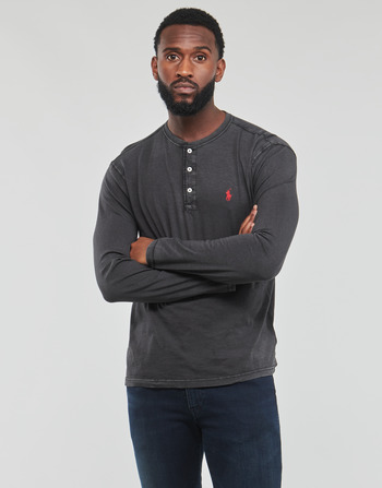 Oblačila Moški Majice z dolgimi rokavi Polo Ralph Lauren T-SHIRT AJUSTE COL TUNISIEN EN COTON Črna / Rdeča