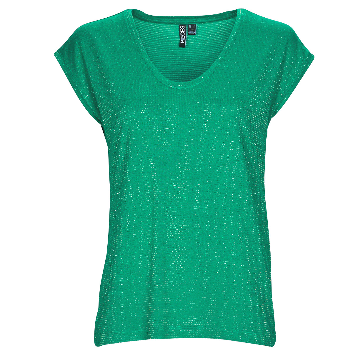 Oblačila Ženske Majice s kratkimi rokavi Pieces PCBILLO TEE LUREX STRIPES Zelena