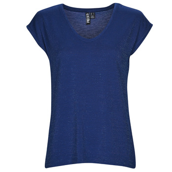 Oblačila Ženske Majice brez rokavov Pieces PCBILLO TEE LUREX STRIPES Modra