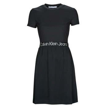Oblačila Ženske Kratke obleke Calvin Klein Jeans LOGO ELASTIC DRESS Črna
