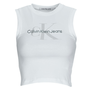 Oblačila Ženske Majice s kratkimi rokavi Calvin Klein Jeans ARCHIVAL MONOLOGO RIB TANK TOP Bela
