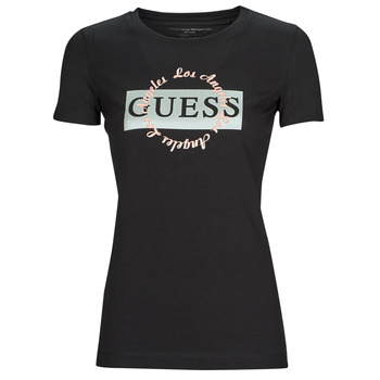 Oblačila Ženske Majice s kratkimi rokavi Guess SS CN ROUND LOGO TEE Črna