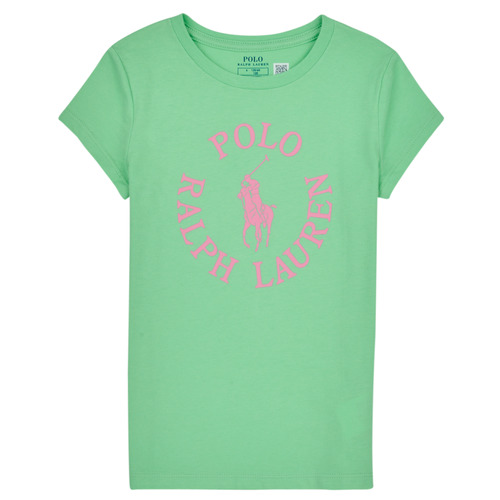 Oblačila Deklice Majice s kratkimi rokavi Polo Ralph Lauren SS GRAPHIC T-KNIT SHIRTS-T-SHIRT Zelena / Rožnata
