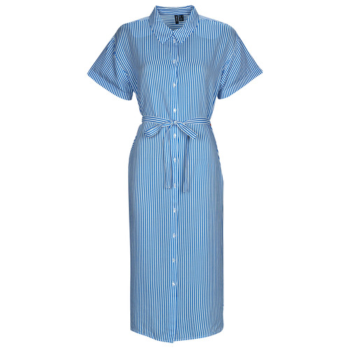 Oblačila Ženske Dolge obleke Vero Moda VMBUMPY SS CALF SHIRT DRESS NOOS Modra / Blc