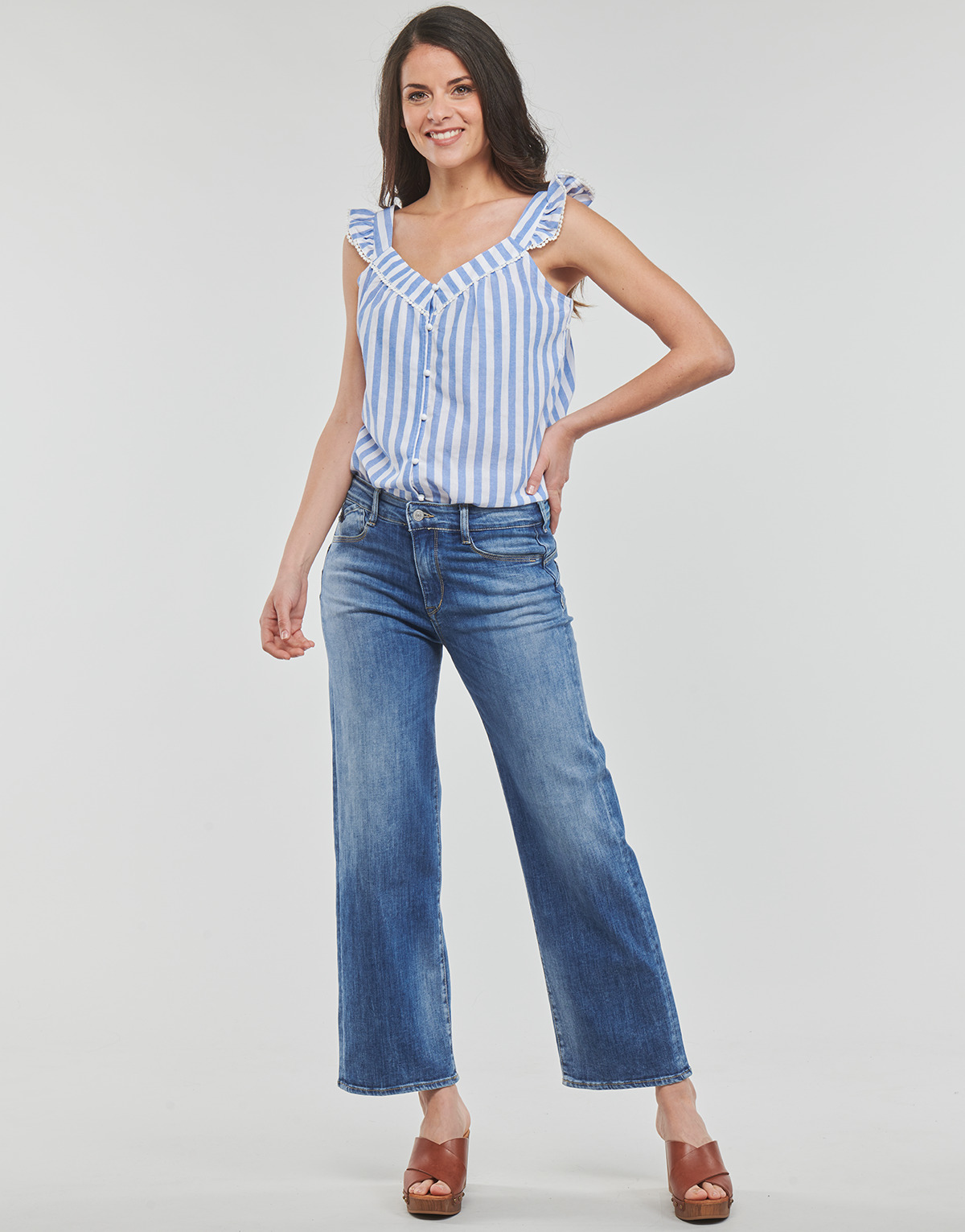 Oblačila Ženske Jeans straight Le Temps des Cerises PULP HIGH 24 Modra