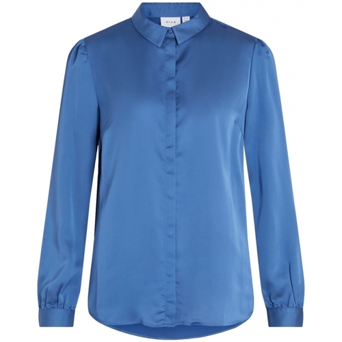 Oblačila Ženske Topi & Bluze Vila Camisa Ellette Satin L/S - Federal Blue Modra