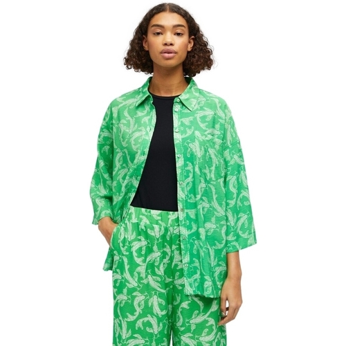 Oblačila Ženske Topi & Bluze Object Shirt Rio 3/4 - Fern Green Zelena