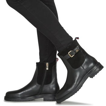 Tommy Hilfiger THERMO MATERIAL MIX BELT BOOTIE Črna