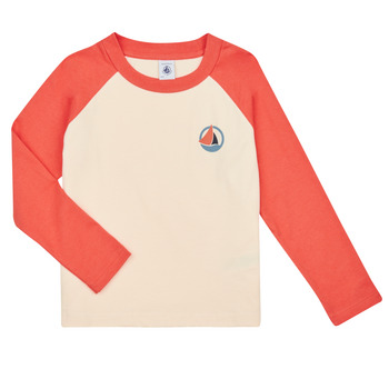Oblačila Dečki Majice z dolgimi rokavi Petit Bateau LOCAS Bela / Oranžna