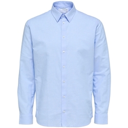 Oblačila Moški Srajce z dolgimi rokavi Selected Regnew-Linen - Cashmere Blue Modra