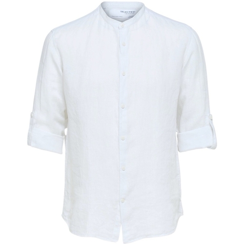 Oblačila Moški Srajce z dolgimi rokavi Selected Regkylian-Linen - Bright White Bela