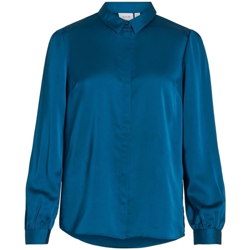 Oblačila Ženske Topi & Bluze Vila Noos Ellette Satin Shirt - Moroccan Blue Modra