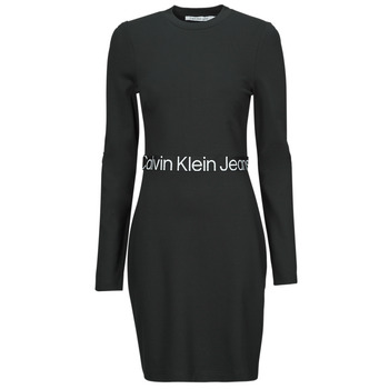 Oblačila Ženske Kratke obleke Calvin Klein Jeans LOGO ELASTIC MILANO LS DRESS Črna