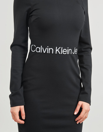 Calvin Klein Jeans LOGO ELASTIC MILANO LS DRESS Črna