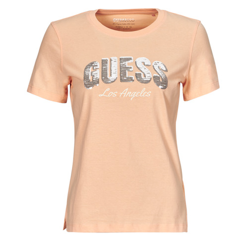 Oblačila Ženske Majice s kratkimi rokavi Guess SEQUINS LOGO TEE Rožnata