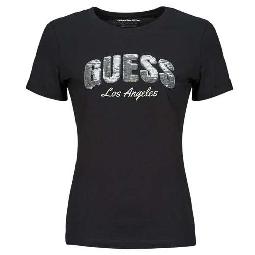 Oblačila Ženske Majice s kratkimi rokavi Guess SEQUINS LOGO TEE Črna