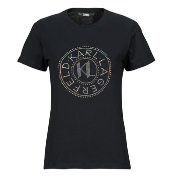 Oblačila Ženske Majice s kratkimi rokavi Karl Lagerfeld rhinestone logo t-shirt Črna