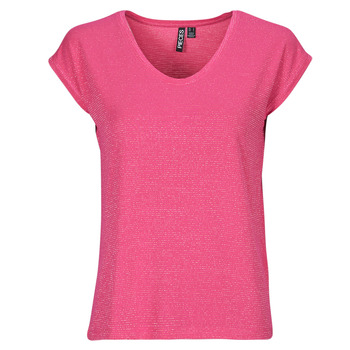 Oblačila Ženske Majice s kratkimi rokavi Pieces PCBILLO TEE LUREX STRIPES Rožnata