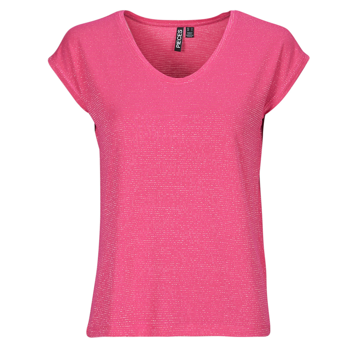 Oblačila Ženske Majice s kratkimi rokavi Pieces PCBILLO TEE LUREX STRIPES Rožnata