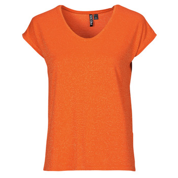 Oblačila Ženske Majice s kratkimi rokavi Pieces PCBILLO TEE LUREX STRIPES Oranžna