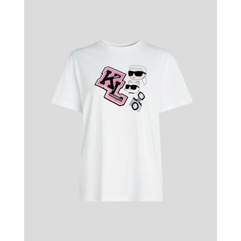 Oblačila Ženske Majice & Polo majice Karl Lagerfeld 240W1727 OVERSIZED IKONIK VARSITY TEE Bela