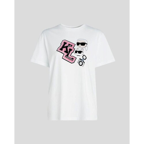 Oblačila Ženske Majice & Polo majice Karl Lagerfeld 240W1727 OVERSIZED IKONIK VARSITY TEE Bela