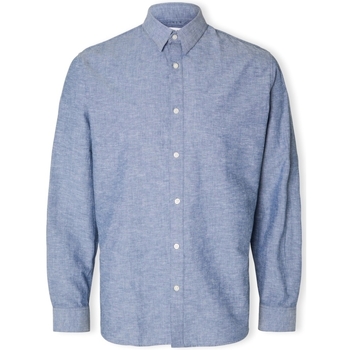Selected Noos Slimnew-linen Shirt L/S - Medium Blue Denim Modra
