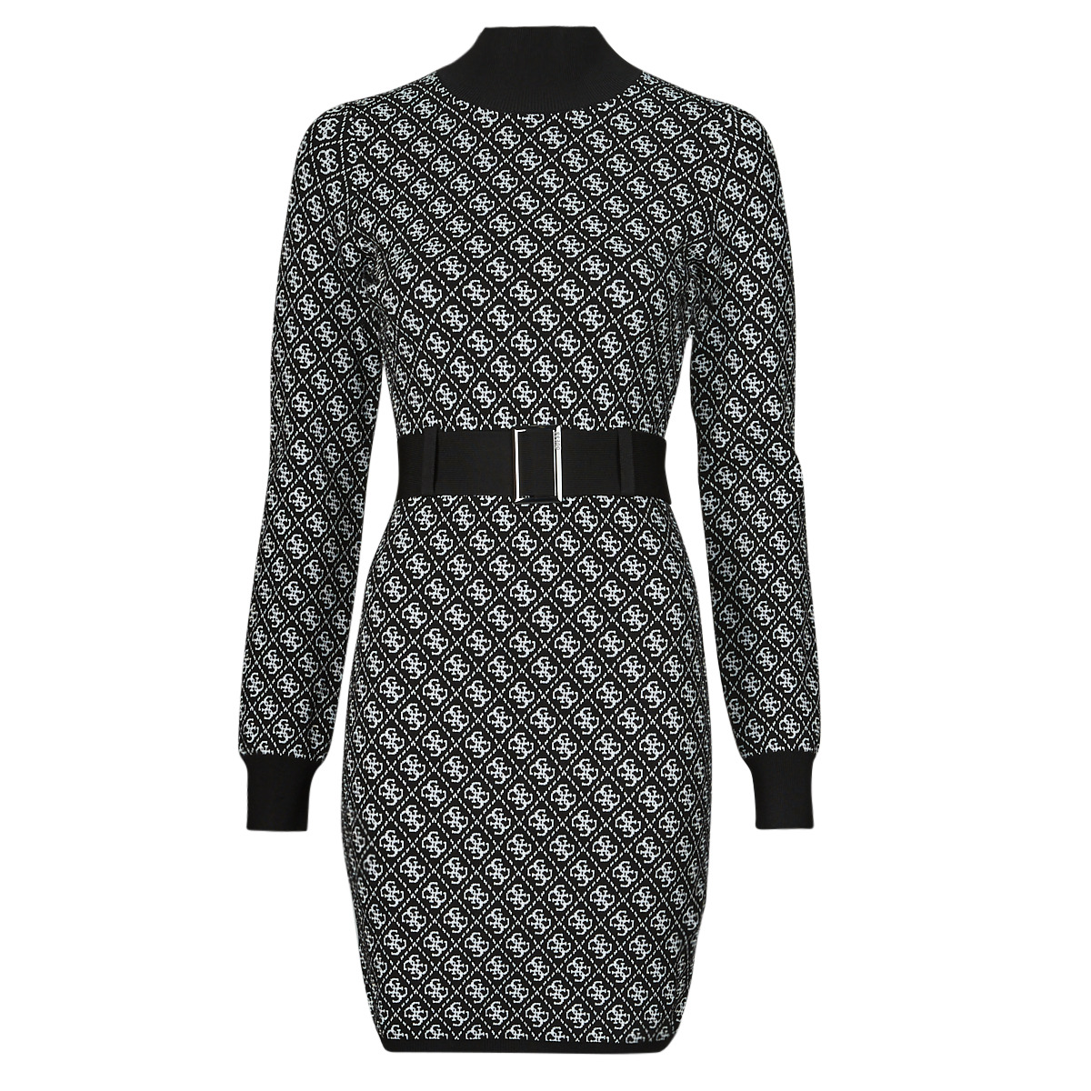 Oblačila Ženske Kratke obleke Guess LISE 4G LS BELTED DRESS SWTR Črna
