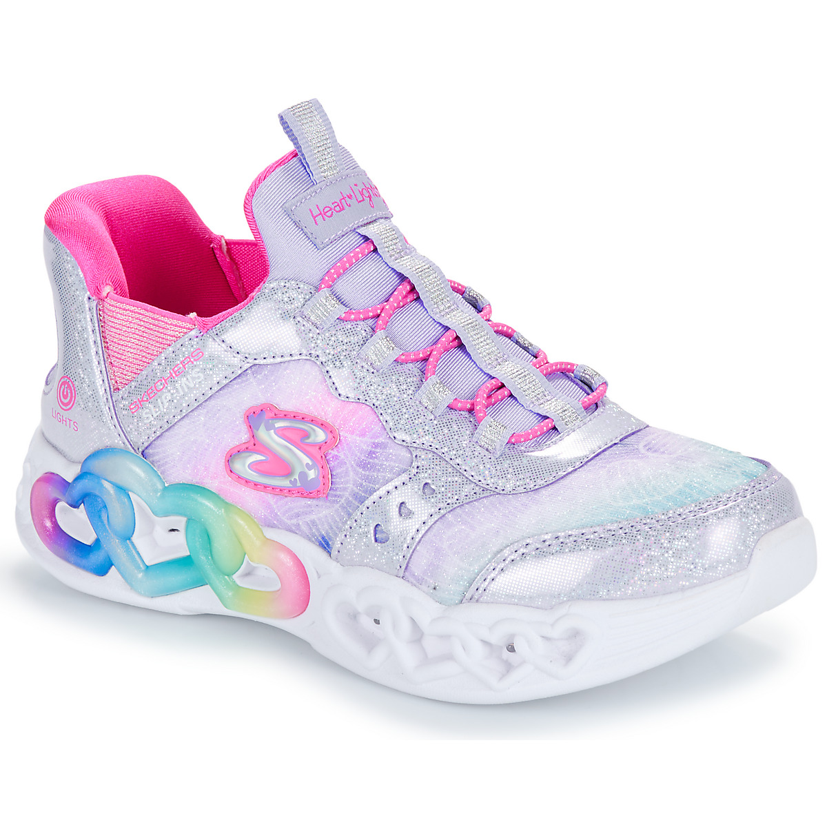 Čevlji  Deklice Nizke superge Skechers INFINITE HEART LIGHTS Srebrna / Rožnata