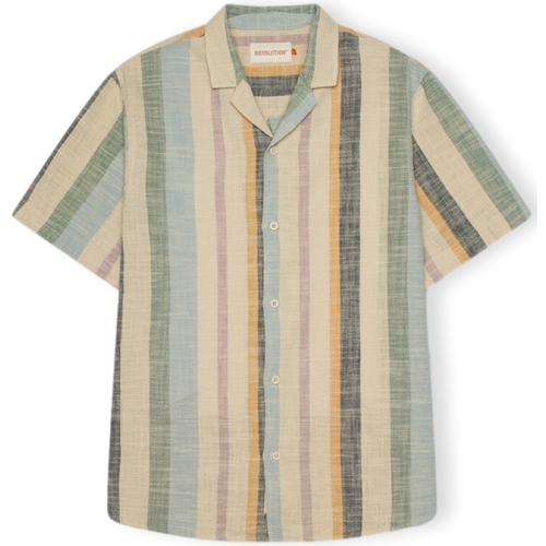 Oblačila Moški Srajce z dolgimi rokavi Revolution Cuban Shirt S/S 3918 - Dustgreen Večbarvna