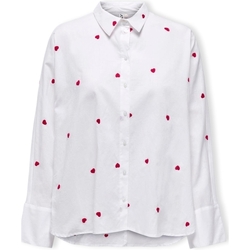 Oblačila Ženske Topi & Bluze Only New Lina Grace Shirt L/S - Bright White/Heart Bela