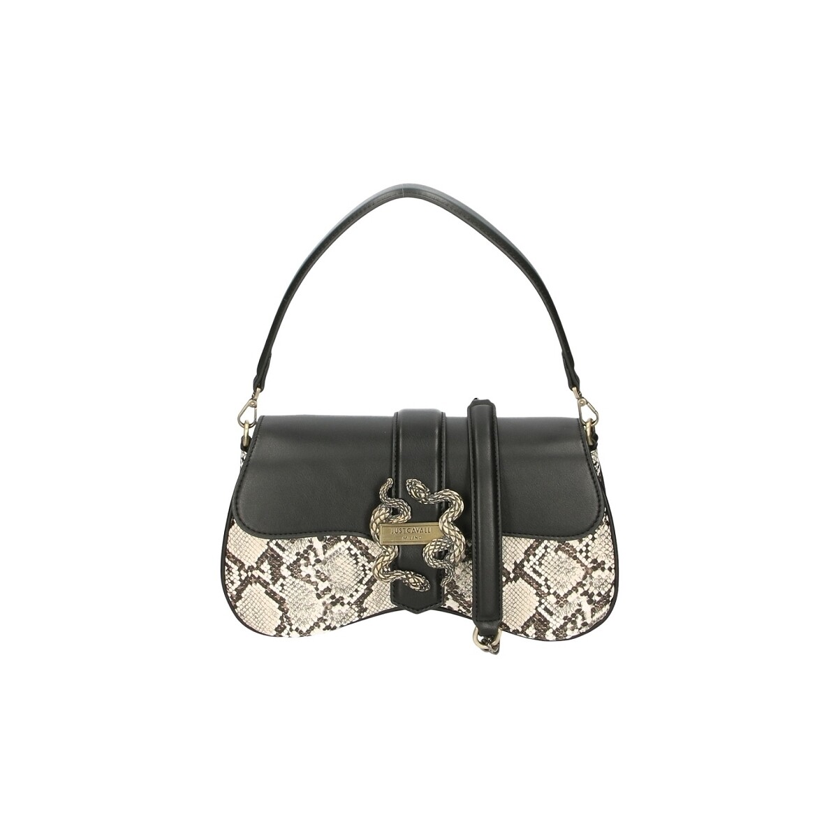Torbice Ženske Ročne torbice Roberto Cavalli 76RA4BA1  QL7-NATURAL PYTHON+BLACK 76RA4BA1 Črna