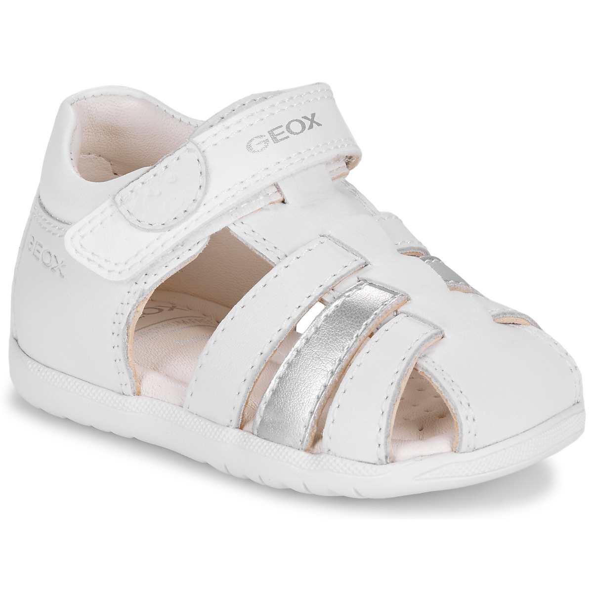 Čevlji  Deklice Sandali & Odprti čevlji Geox B SANDAL MACCHIA GIRL Bela / Srebrna