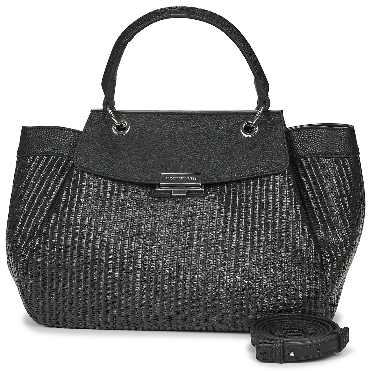 Torbice Ženske Ročne torbice Armani Exchange WAVE CROCHET TOP HANDLE M Črna