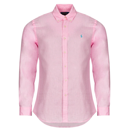 Oblačila Moški Srajce z dolgimi rokavi Polo Ralph Lauren CHEMISE COUPE DROITE EN LIN Rožnata / Roza