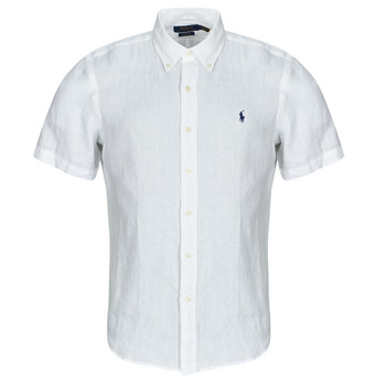 Oblačila Moški Srajce s kratkimi rokavi Polo Ralph Lauren CHEMISE MANCHES COURTES COUPE DROITE EN LIN Bela / Bela