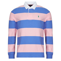 Oblačila Moški Polo majice dolgi rokavi Polo Ralph Lauren POLO RUGBY COUPE DROITE Roza-modra / Garden / Roza / England / Modra