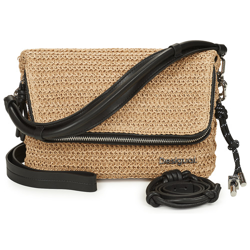 Torbice Ženske Torbe za čez ramo Desigual HALF LOGO RAFFIA VENECIA 3.0 Bež