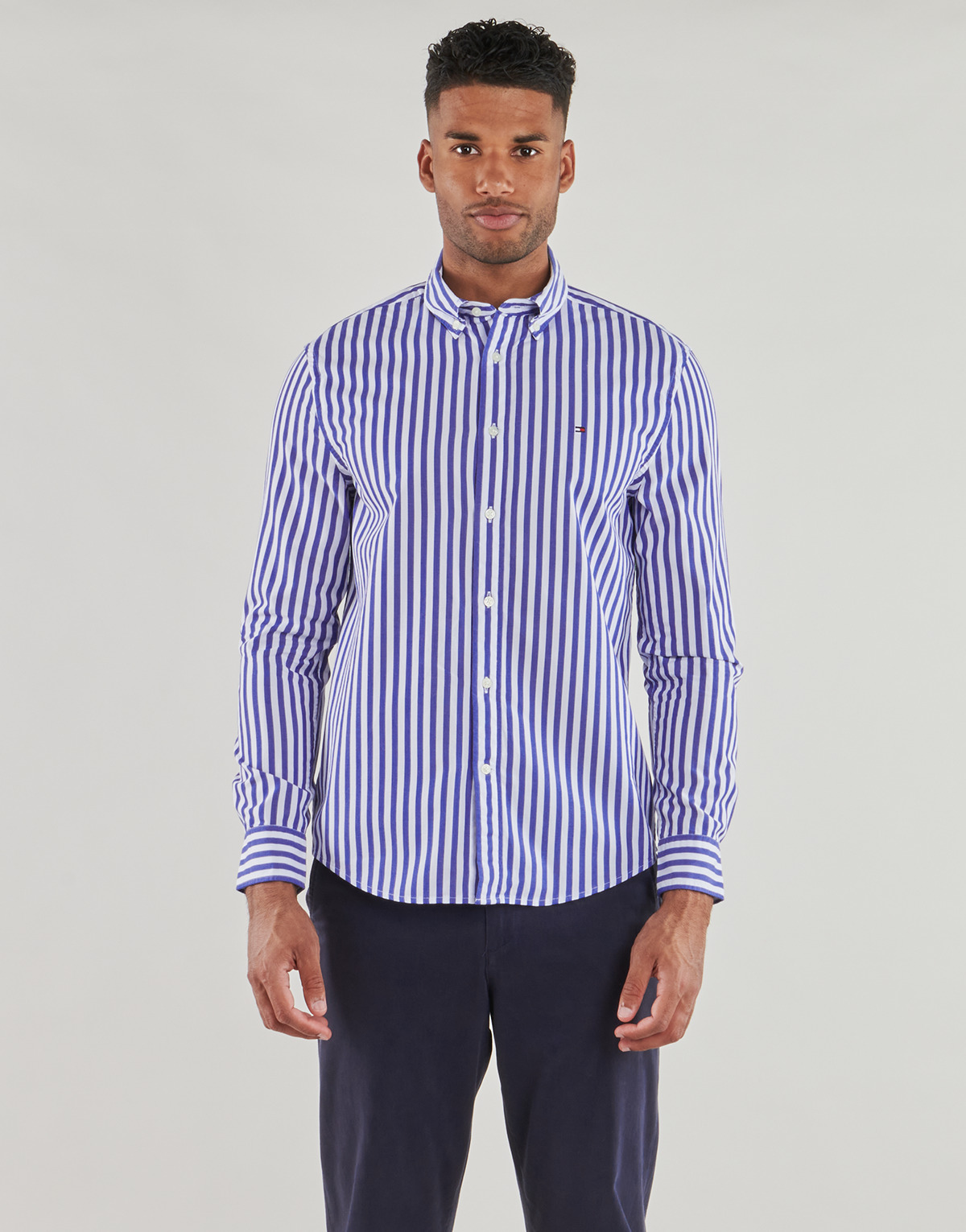 Oblačila Moški Srajce z dolgimi rokavi Tommy Hilfiger FLEX POPLIN BOLD STRIPE RF SHIRT Modra