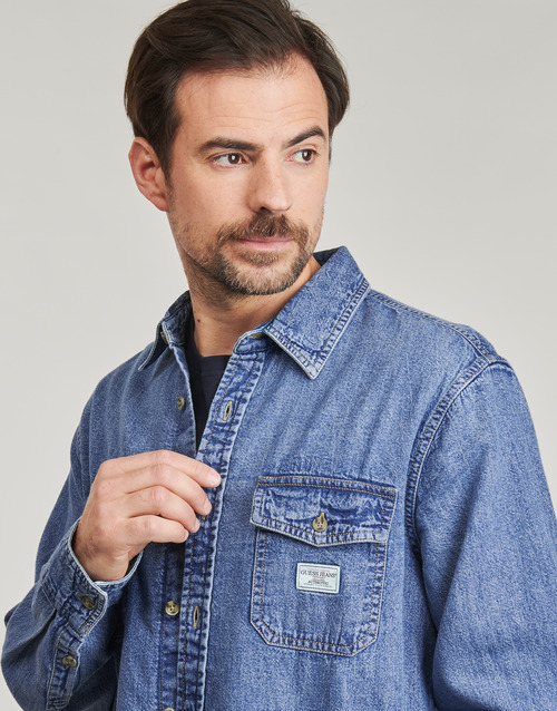 Guess REGULAR LS DENIM SHIRT Modra
