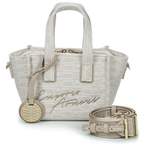 Torbice Ženske Nakupovalne torbe Emporio Armani TOTE M CANVAS JAQUARD MONOGRAM Bež / Bela