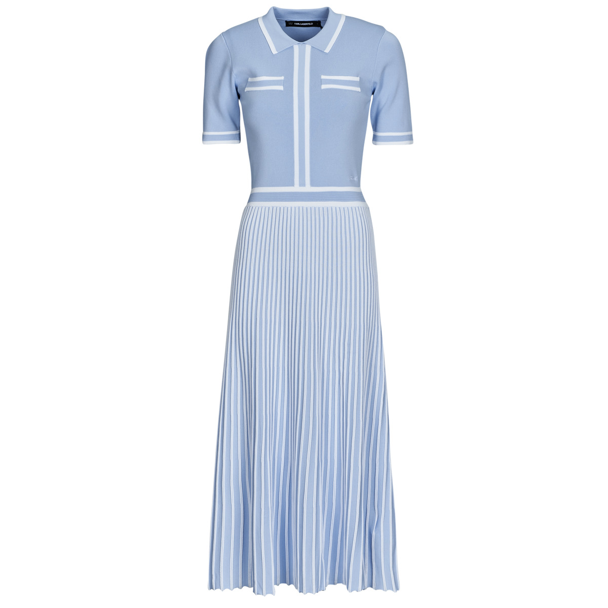 Oblačila Ženske Dolge obleke Karl Lagerfeld PLEATED KNIT DRESS Modra / Nebeško modra
